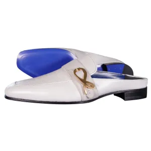 White Diamante With Yellow Gold Hardware Leather Slippers