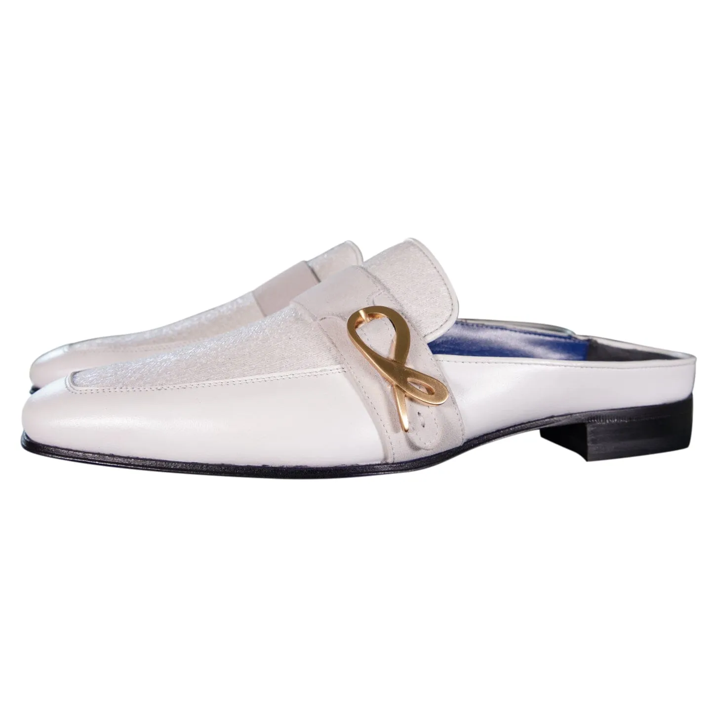 White Diamante With Yellow Gold Hardware Leather Slippers