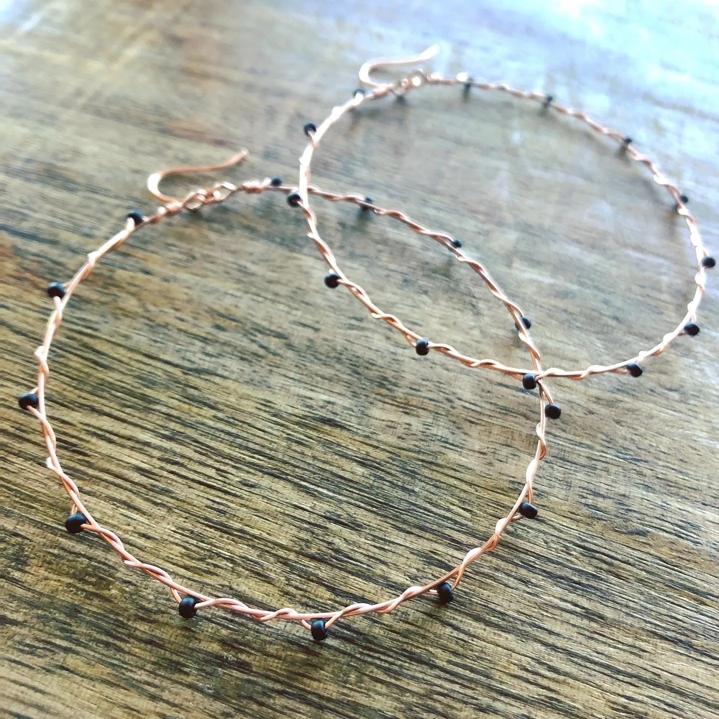 Wire Wrapped & Beaded Copper Hoop Earrings