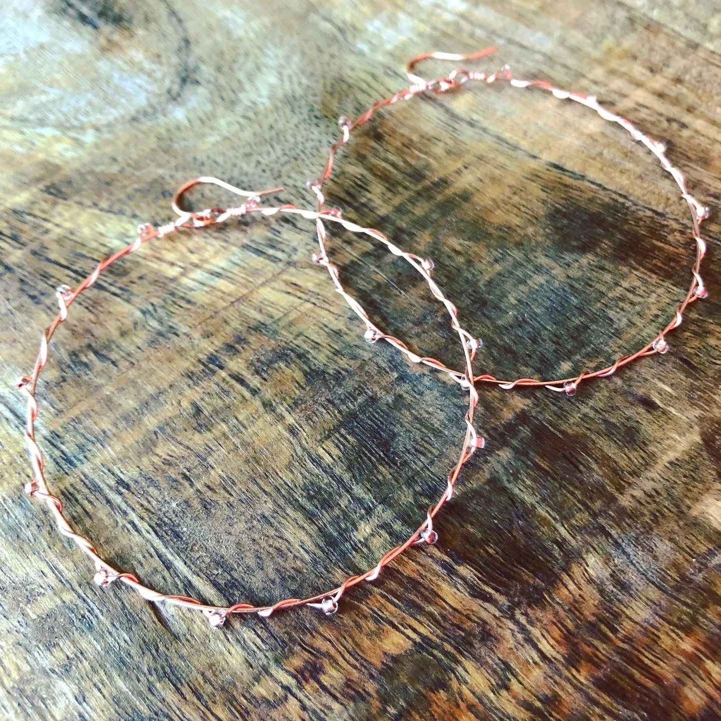 Wire Wrapped & Beaded Copper Hoop Earrings