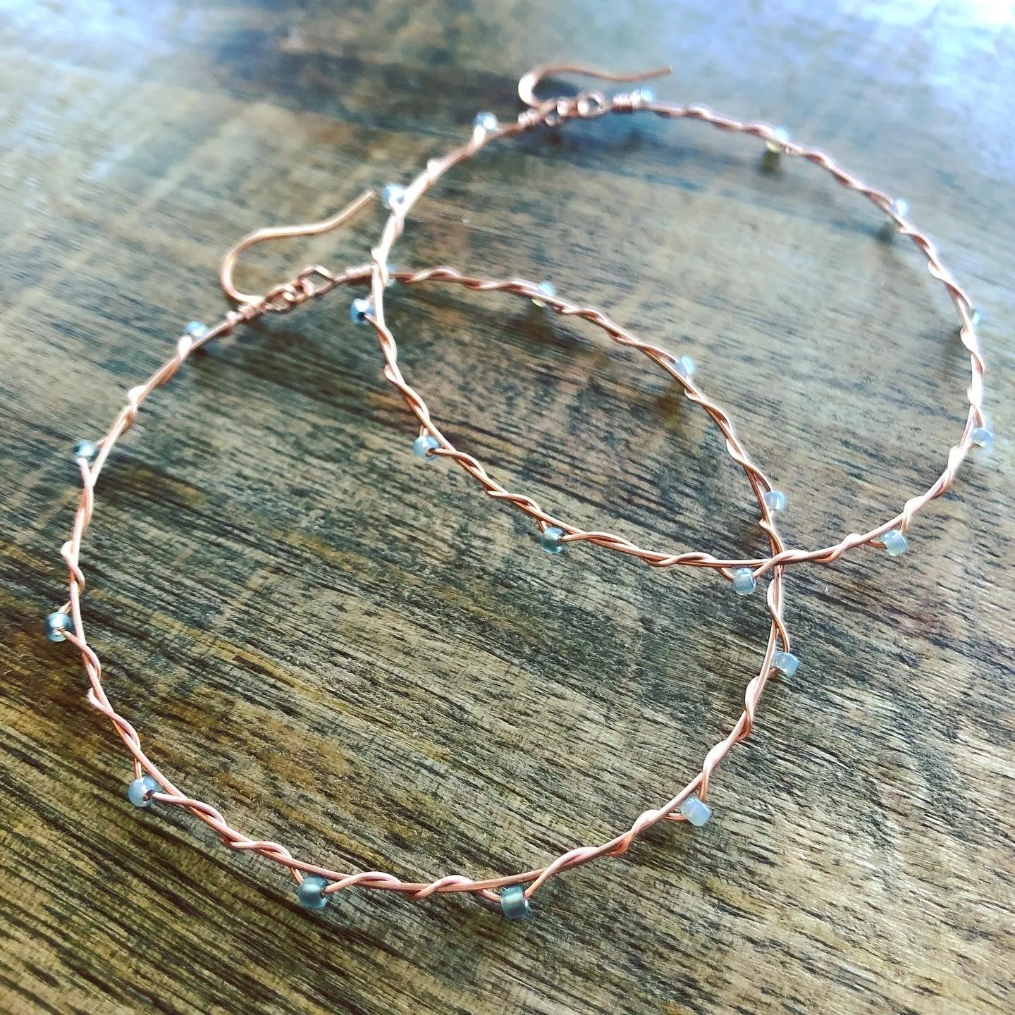 Wire Wrapped & Beaded Copper Hoop Earrings