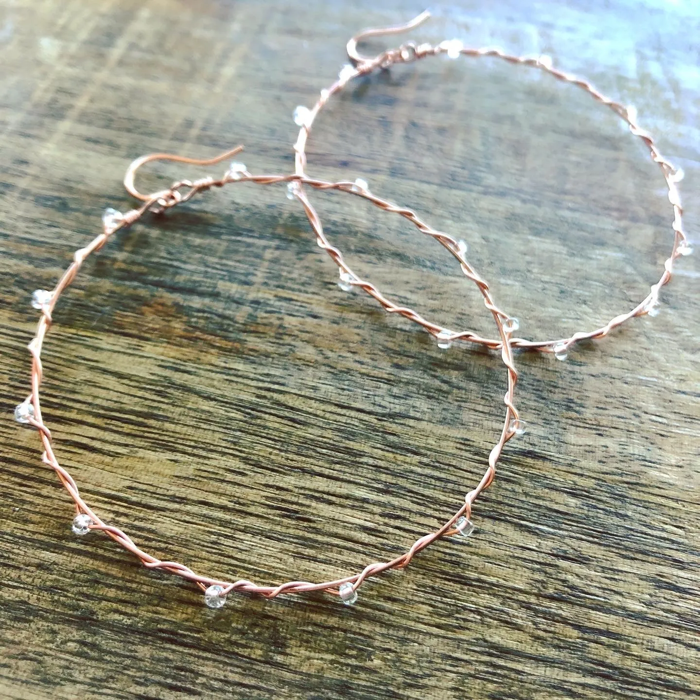 Wire Wrapped & Beaded Copper Hoop Earrings