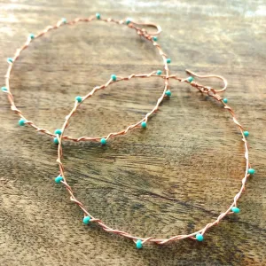 Wire Wrapped & Beaded Copper Hoop Earrings