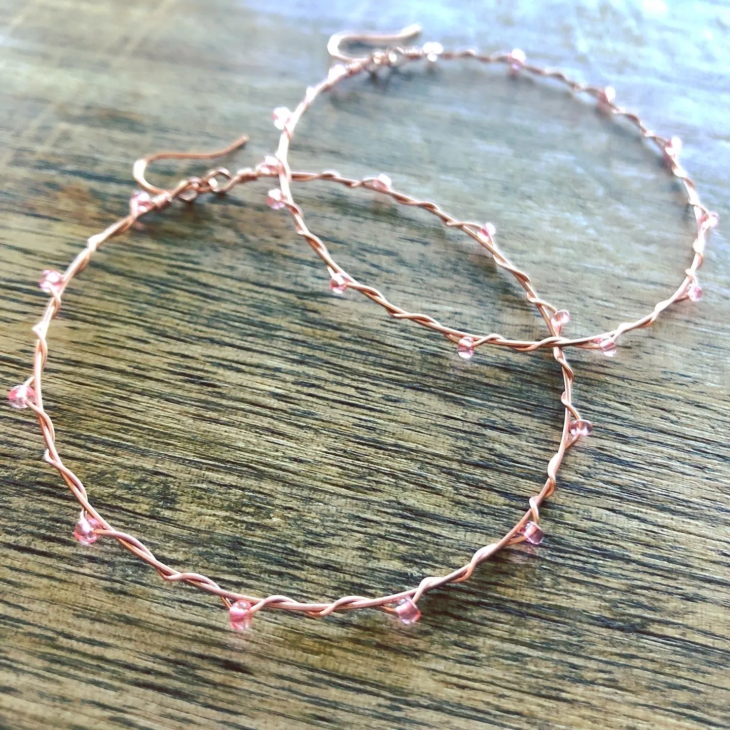 Wire Wrapped & Beaded Copper Hoop Earrings