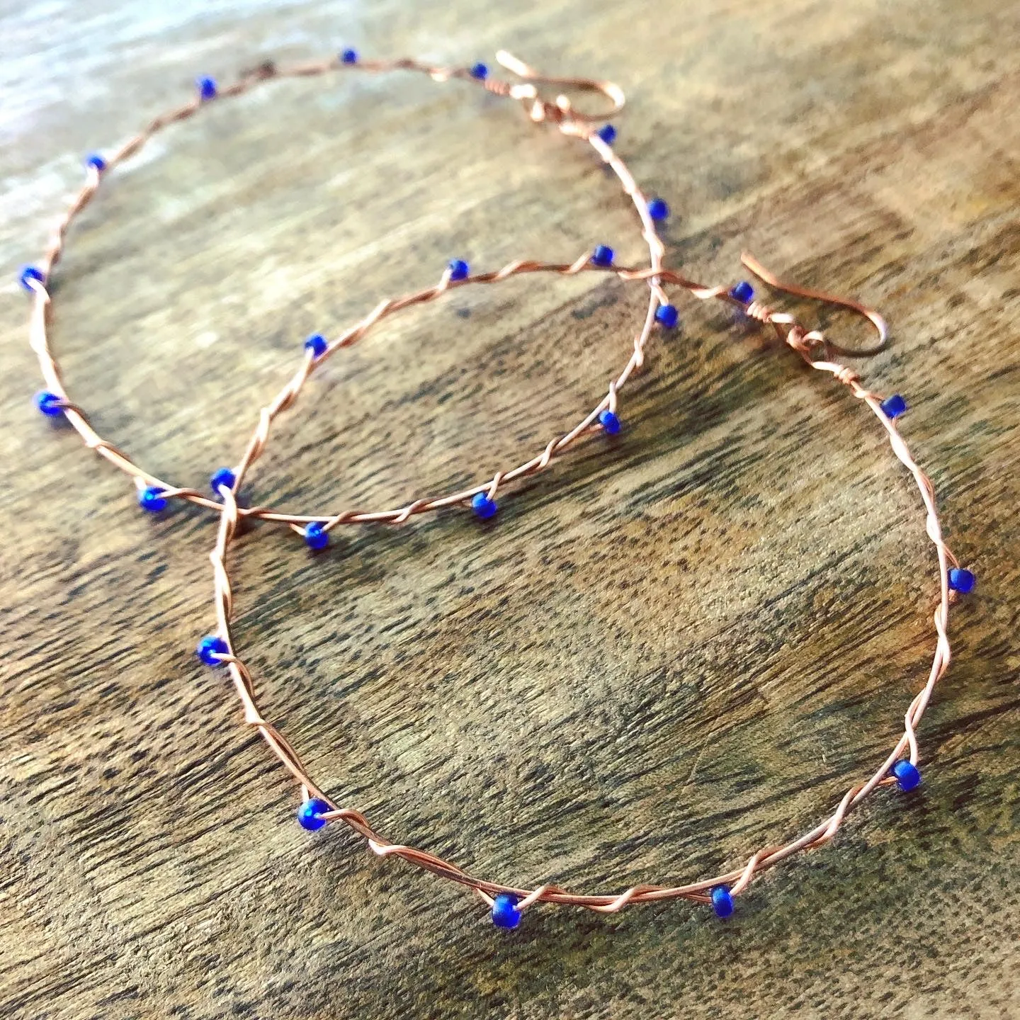 Wire Wrapped & Beaded Copper Hoop Earrings