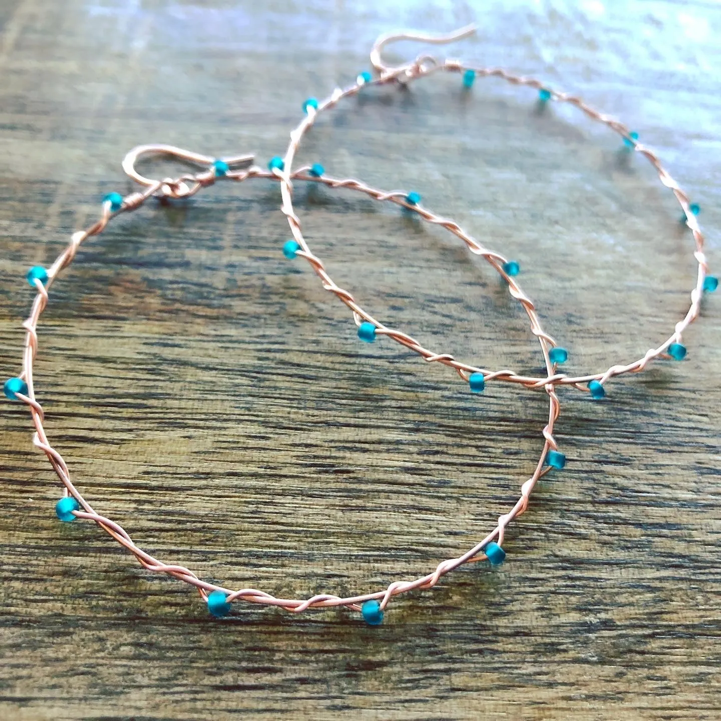 Wire Wrapped & Beaded Copper Hoop Earrings