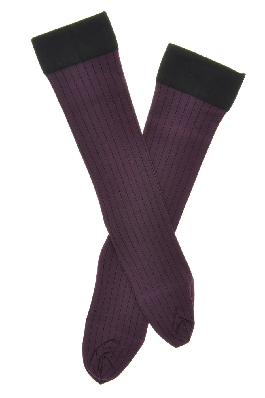 WOLFORD WALL STREET Pin Stripe Knee Highs Lilac Black Socks 9610