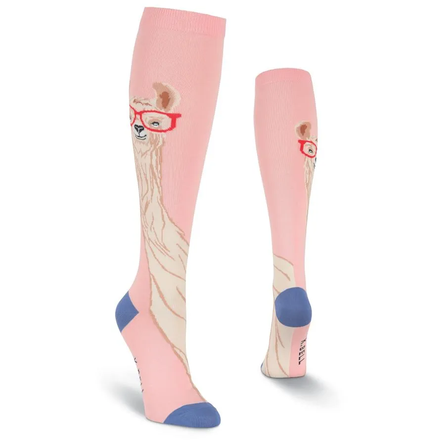 Women's Llama with Glasses Knee High (Pink)