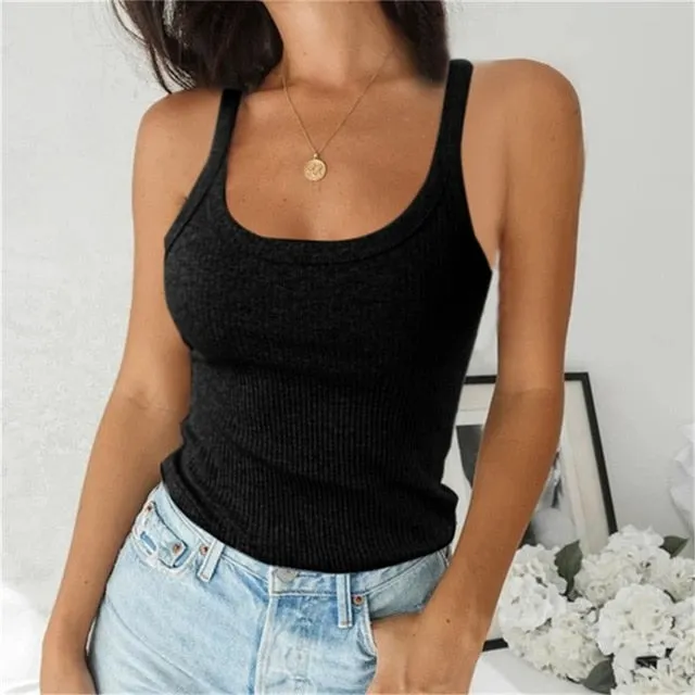 Yeknu Women Sleeveless Spaghetti Vest Quality Knitted Camis U-neck Tank Tops Casual Solid Color Basic Camisole For Female Plus Size