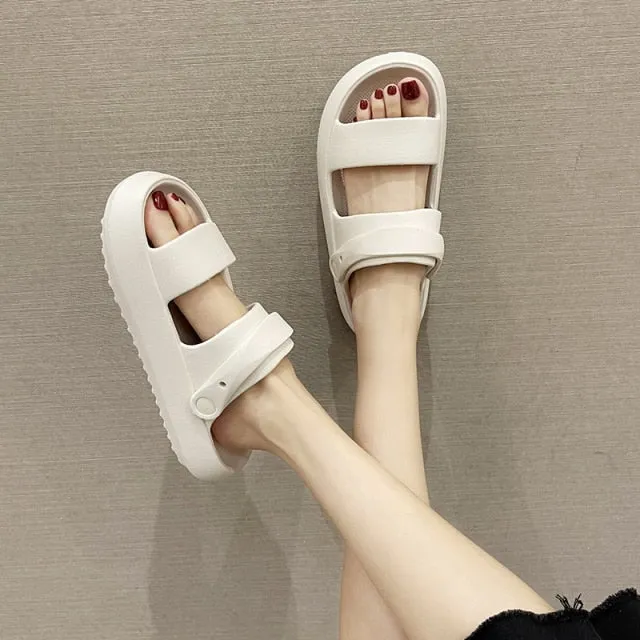 Yeknu Women Thick Platform Slippers Summer Beach Eva Soft  Slide Sandals Leisure Men Ladies Indoor Antislip Sandals Dual-purpose Shoes