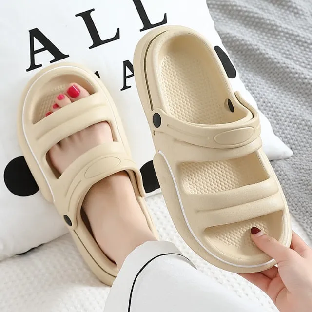 Yeknu Women Thick Platform Slippers Summer Beach Eva Soft  Slide Sandals Leisure Men Ladies Indoor Antislip Sandals Dual-purpose Shoes