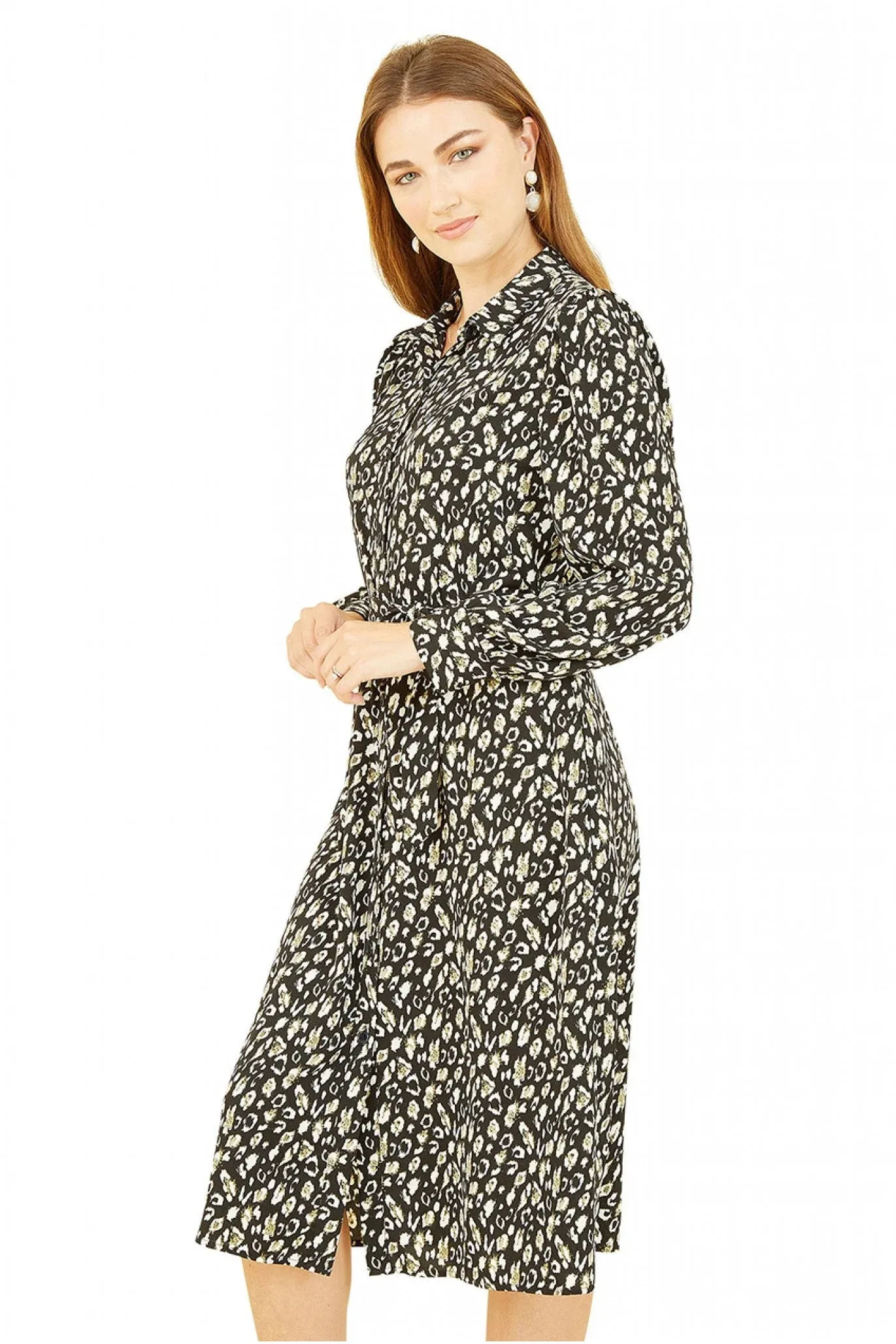 Yumi Black Leopard Print Shirt Dress